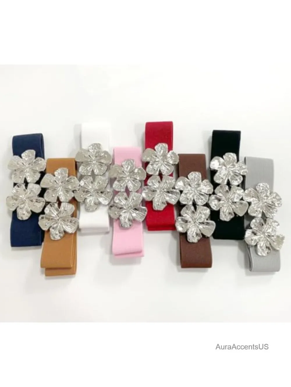 Elastic Stretch Waist Belt with Metal Flower Buckle